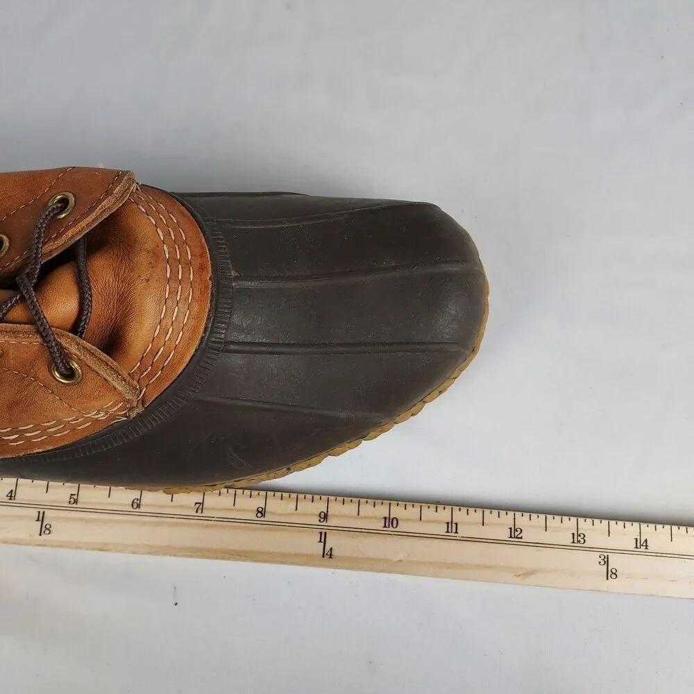 LL Bean Boots Mens Size 9 Tan Leather Brown Duck Boot 10in Made Maine